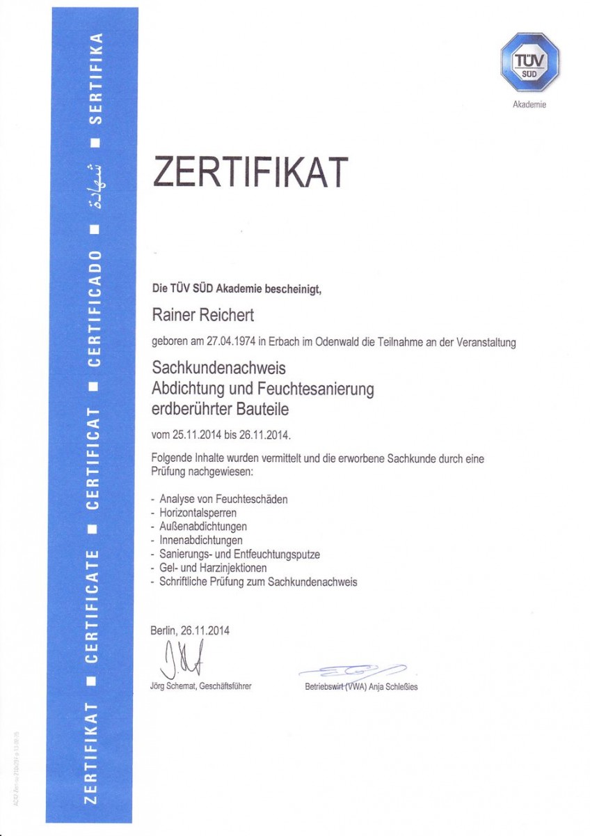 Zertifikat - TÜV Süd 2014